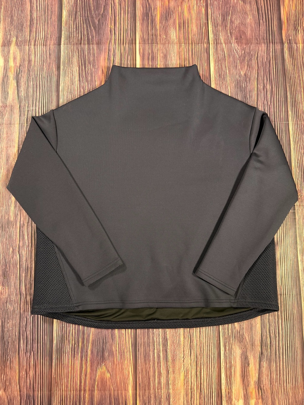 Aday Like A Boss Mesh Back Mock Neck Boxy Sweatshirt Pullover in Midnight Navy L
